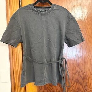 Zara Tie Waist Gray Shirt